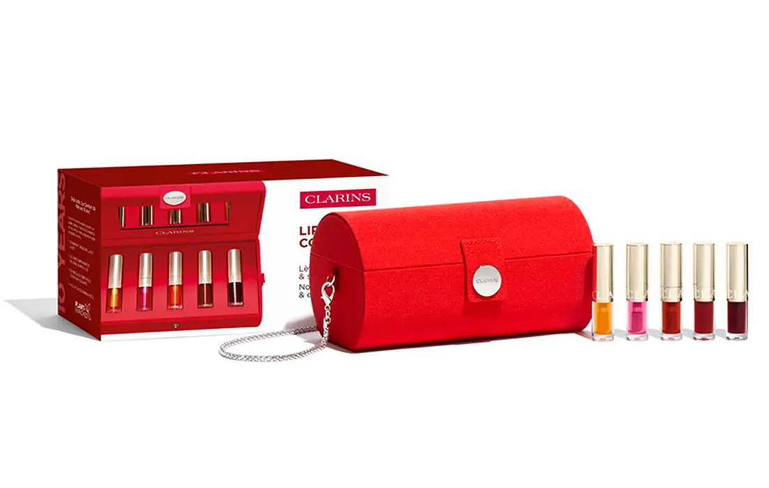 Natale Glossy con la pochette di Clarins